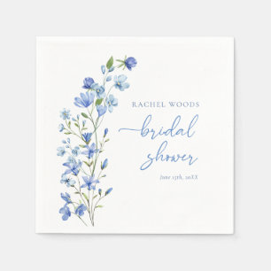 Elegant Wildflower Dusty Blue Bridal Shower Napkins