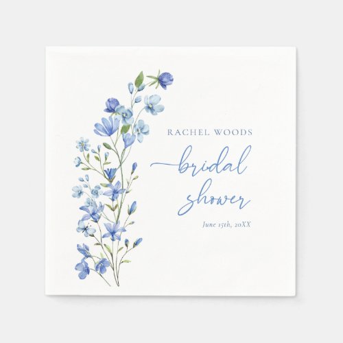Elegant Wildflower Dusty Blue Bridal Shower Napkins