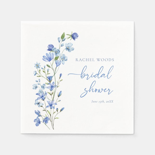 Elegant Wildflower Dusty Blue Bridal Shower Napkins (Front)