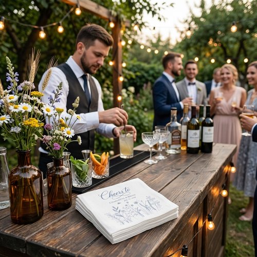 Elegant Wildflower Dusty Blue Cheers to Custom  Napkins