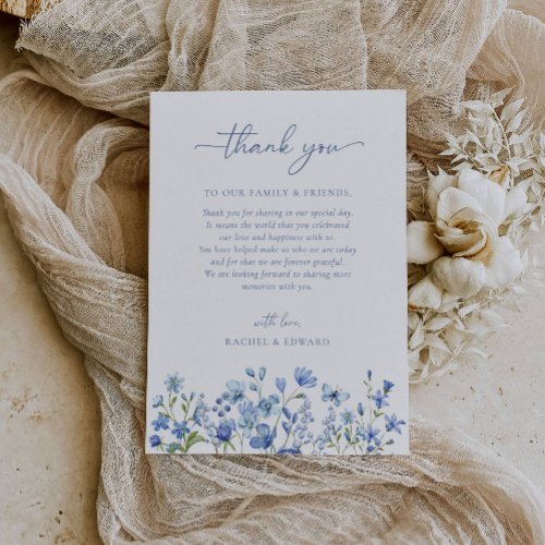 Elegant Wildflower Dusty Blue Wedding Thank You Card