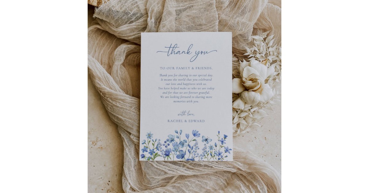 Elegant Wildflower Dusty Blue Wedding Thank You Card | Zazzle