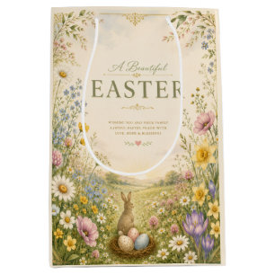 Elegant Wildflower Easter Greeting, Floral Design Medium Gift Bag