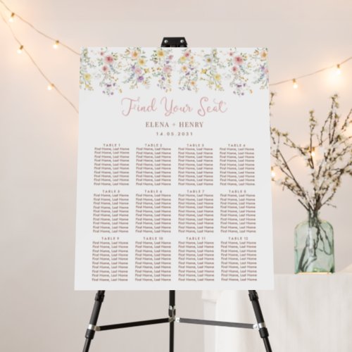 Elegant Wildflower Fairytale Wedding Seating Chart Foam Board