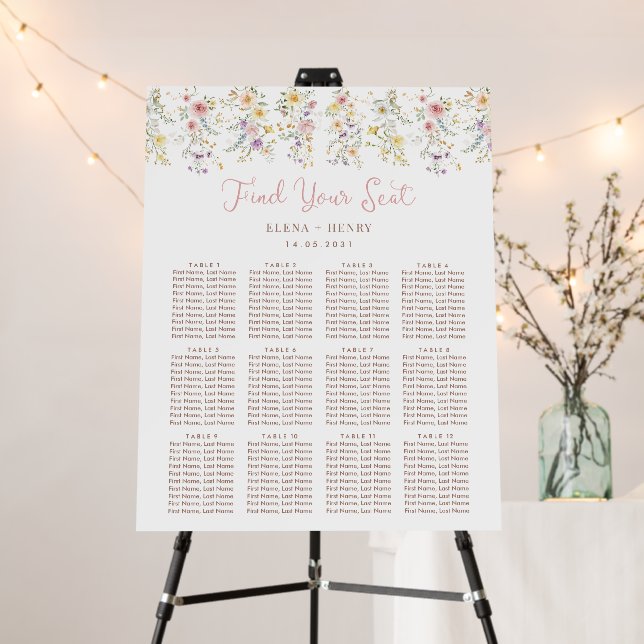 Elegant Wildflower Fairytale Wedding Seating Chart Foam Board (In Situ (Stand))