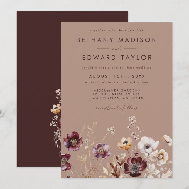 Elegant Wildflower Fall Wedding Invitation (Front/Back)