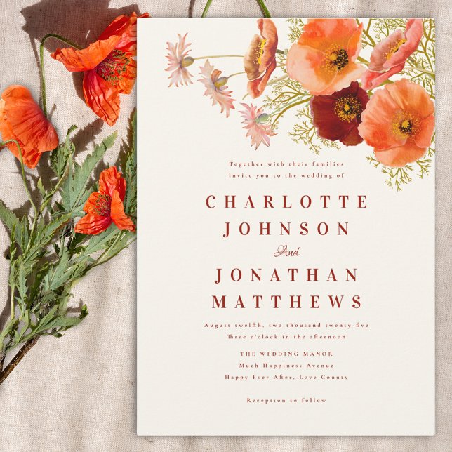 Elegant Wildflower Fall Wedding Invitation (Modern watercolor floral wedding invitation)