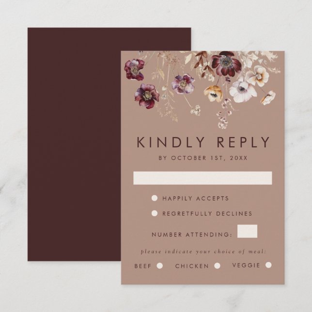 Elegant Wildflower Fall Wedding RSVP Card (Front/Back)