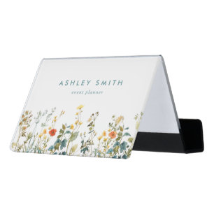 Elegant Wildflower Field Desk Business Card Holder