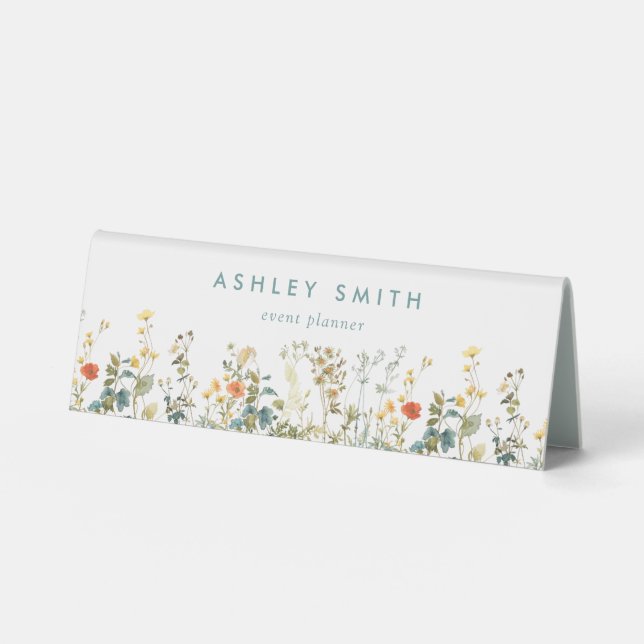Elegant Wildflower Field Desk Name Plate Table Tent (Front)