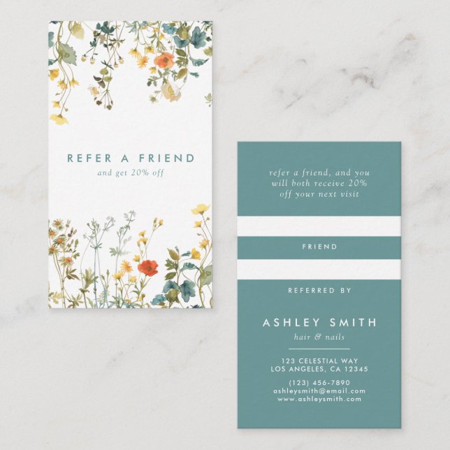 Elegant Wildflower Field Referral Card (Front/Back)