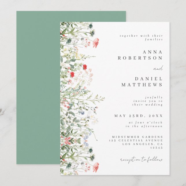 Elegant Wildflower Field Wedding Invitation (Front/Back)
