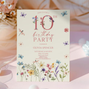 Elegant Wildflower Floral 10th Birthday Party Invitation