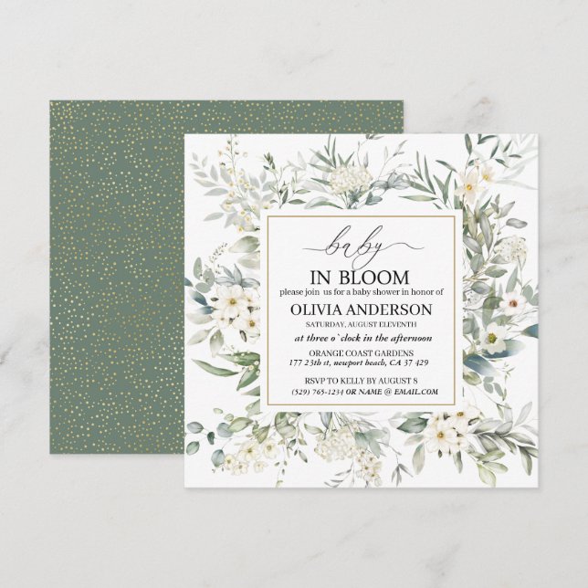 Elegant Wildflower floral baby in bloom Invitation (Front/Back)