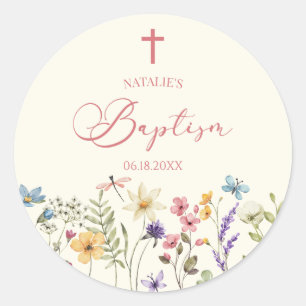 Elegant Wildflower Floral Baptism Classic Round Sticker