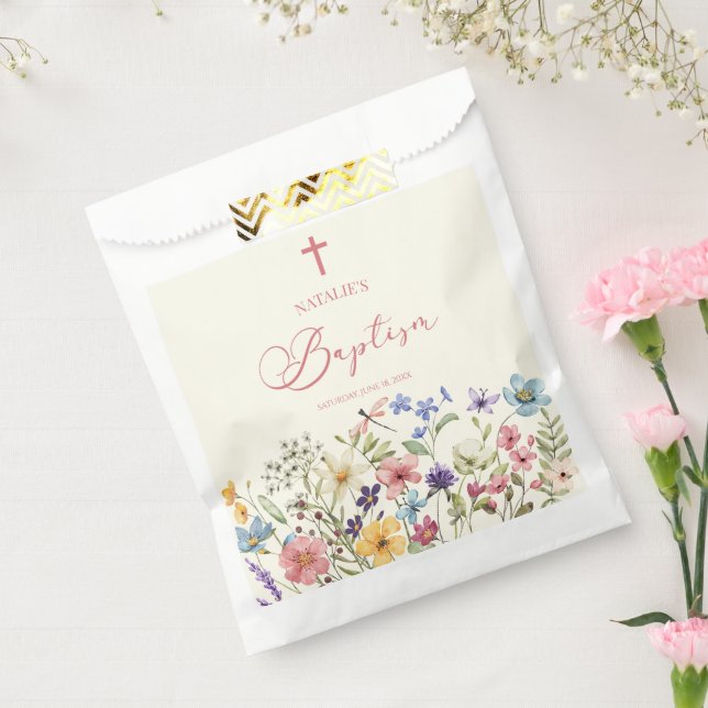 Elegant Wildflower Floral Baptism Favor Bag (Sealed)