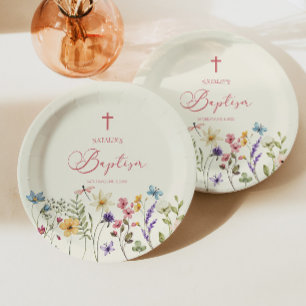 Elegant Wildflower Floral Baptism Paper Plates