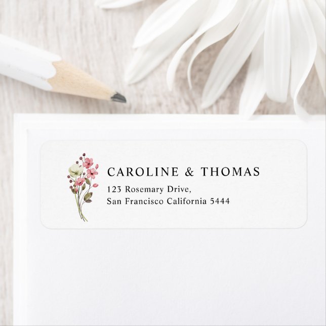 Elegant Wildflower Floral Blooms Wedding Address Label (Insitu)