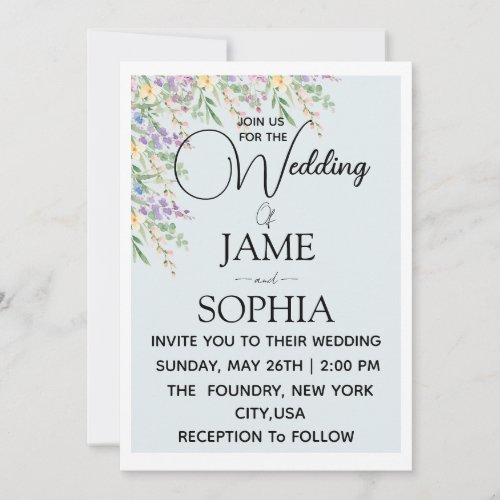 Elegant Wildflower Floral Blue Wedding Invitation