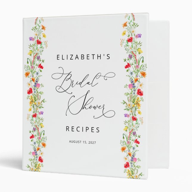 Elegant wildflower floral bridal shower 3 ring  3 ring binder (Front/Inside)