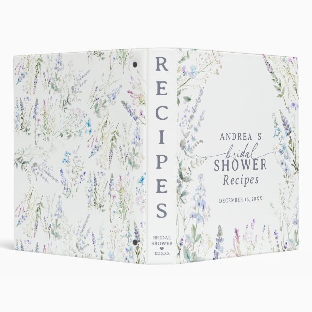 Elegant Wildflower Floral Bridal Shower Recipe 3 Ring Binder (Background)