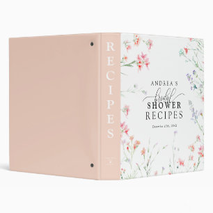 Elegant Wildflower Floral Bridal Shower Recipe 3 Ring Binder