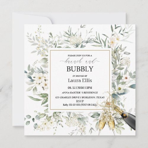 Elegant wildflower floral brunch  and bubbly invitation
