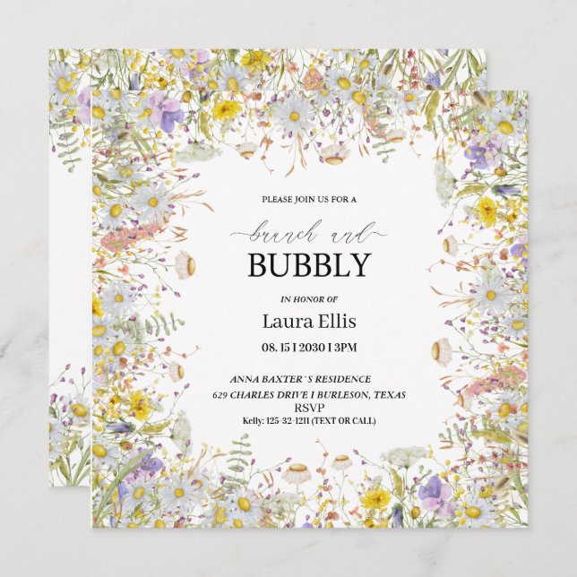 Elegant wildflower floral brunch  invitation (Front/Back)