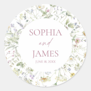 Elegant Wildflower Floral Flowers Wedding Classic Round Sticker
