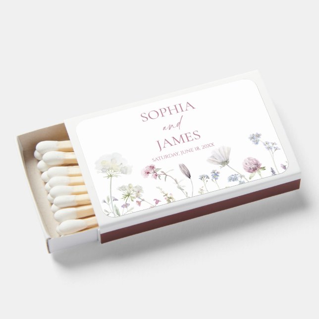 Elegant Wildflower Floral Flowers Wedding Matchboxes (Front Open)