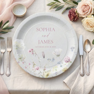 Elegant Wildflower Floral Flowers Wedding Paper Plates