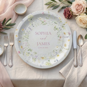Elegant Wildflower Floral Flowers Wedding Paper Plates