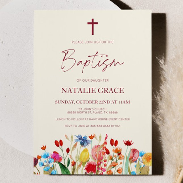 Elegant Wildflower Floral Garden Baptism Invitation (Creator Uploaded)
