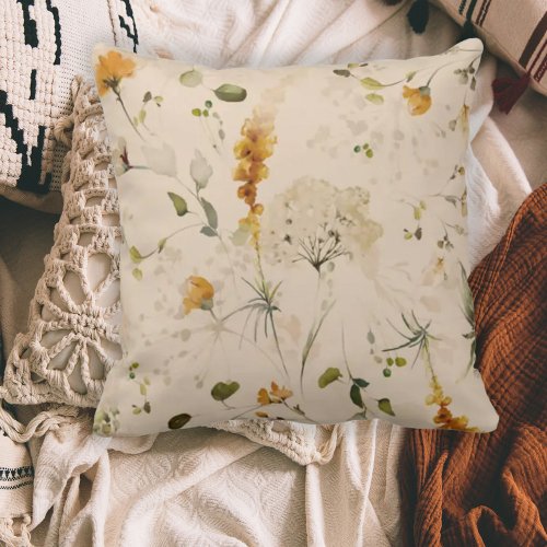 Elegant Wildflower Floral Garden Throw Pillow
