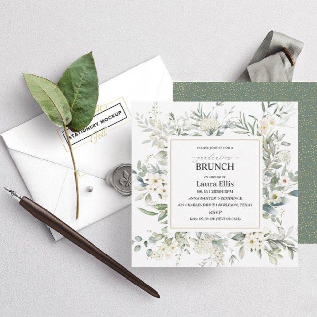 Elegant wildflower floral graduation brunch invita invitation (Creator Uploaded)