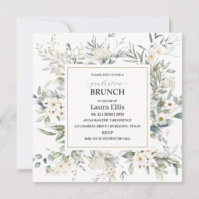 Elegant wildflower floral graduation brunch invitation (Front)
