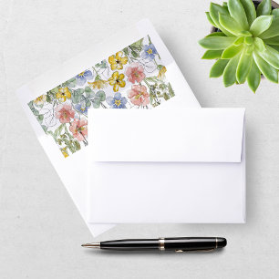 Elegant Wildflower Floral Monogram Crest Wedding Envelope Liner