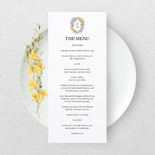 Elegant Wildflower Floral Monogram Crest Wedding Menu