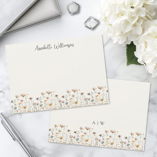 Elegant Wildflower Floral Monogram Note Card