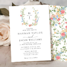 Elegant Wildflower Floral Monogram Wedding Invitation