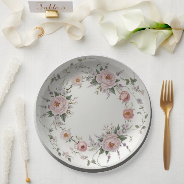 Elegant wildflower Floral Pattern summer wedding Paper Plates (Wedding)