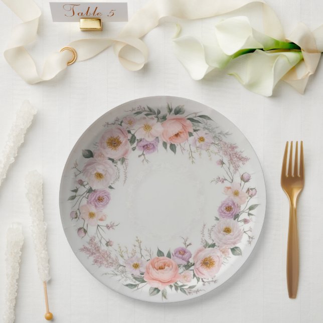 Elegant wildflower Floral Pattern summer wedding Paper Plates (Wedding)
