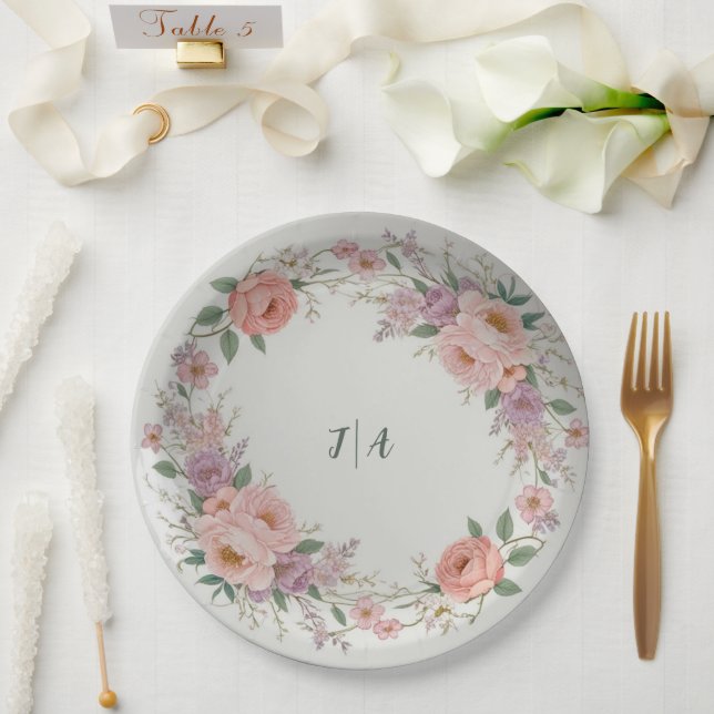 Elegant wildflower Floral Pattern summer wedding Paper Plates (Wedding)