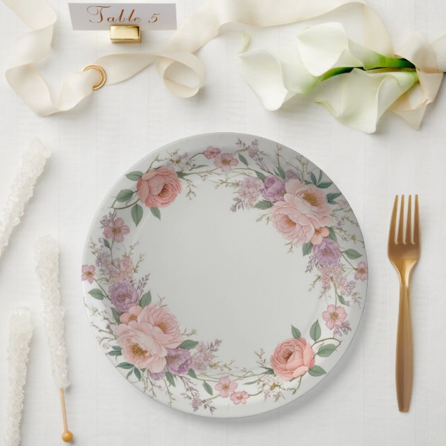 Elegant wildflower Floral Pattern summer wedding Paper Plates (Wedding)