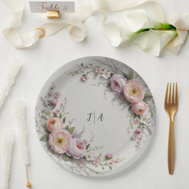 Elegant wildflower Floral Pattern summer wedding Paper Plates (Wedding)