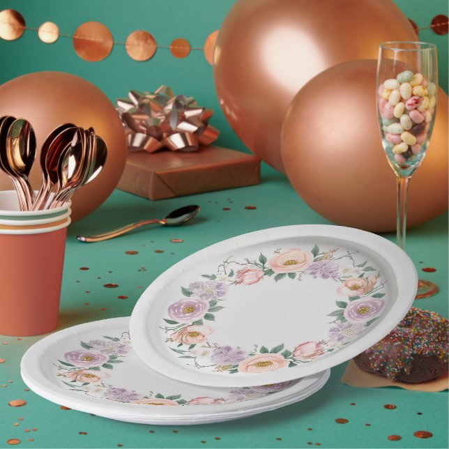 Elegant wildflower Floral Pattern summer wedding Paper Plates (Multi)