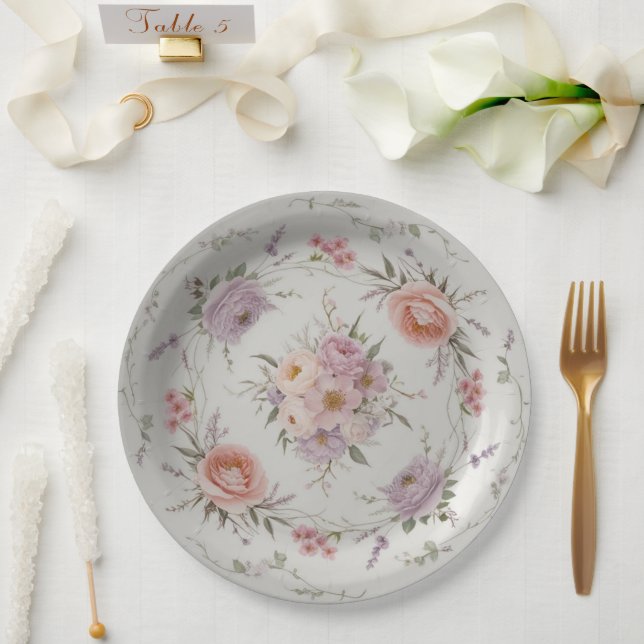 Elegant wildflower Floral Pattern summer wedding Paper Plates (Wedding)
