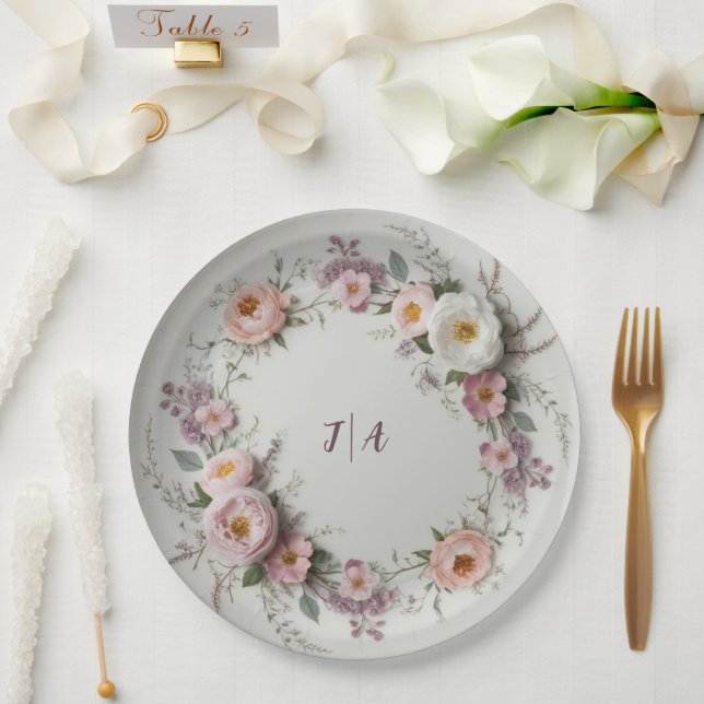Elegant wildflower Floral Pattern summer wedding Paper Plates (Wedding)