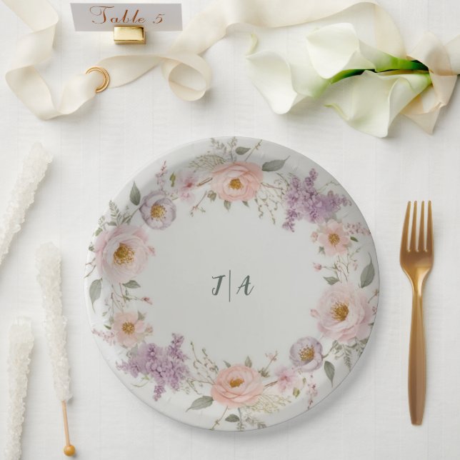 Elegant wildflower Floral Pattern summer wedding Paper Plates (Wedding)