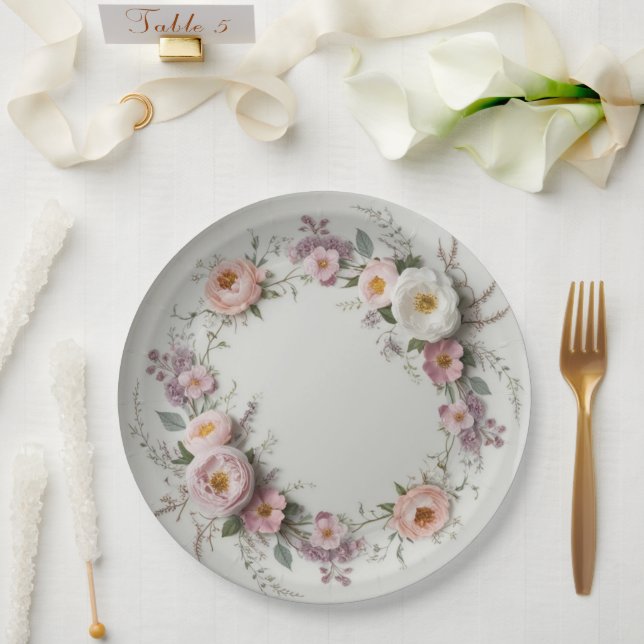 Elegant wildflower Floral Pattern summer wedding Paper Plates (Wedding)